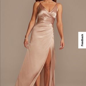 DAVID’S BRIDAL CharmeuseDrapedStrappy Bridesmaid Dress-GALINASIGNATURE-SAND SZ8